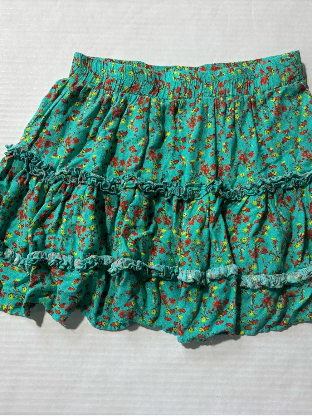 Chelsea & Violet Teal Floral Mini Skirt women’s Small Ruffles